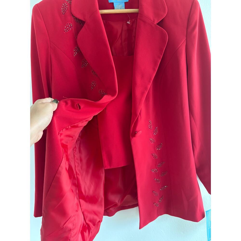 Faith Vintage Red Pant Suit Set Womens Size 14 Beaded Blazer Pants NWT - Picture 12 of 13